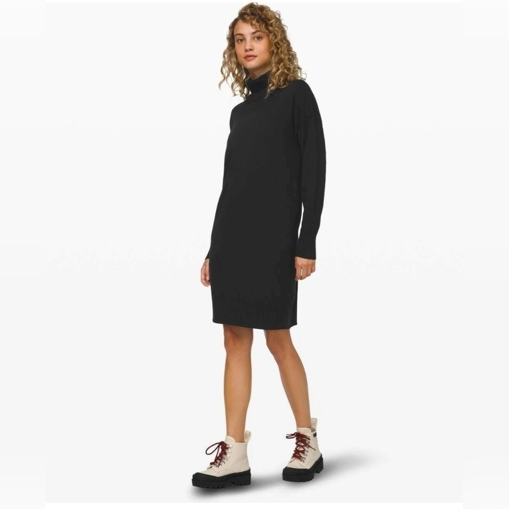 Lululemon "Softer Still" Cashmere Blend Dress Black M Athleisure FIRM - Picture 2 of 13